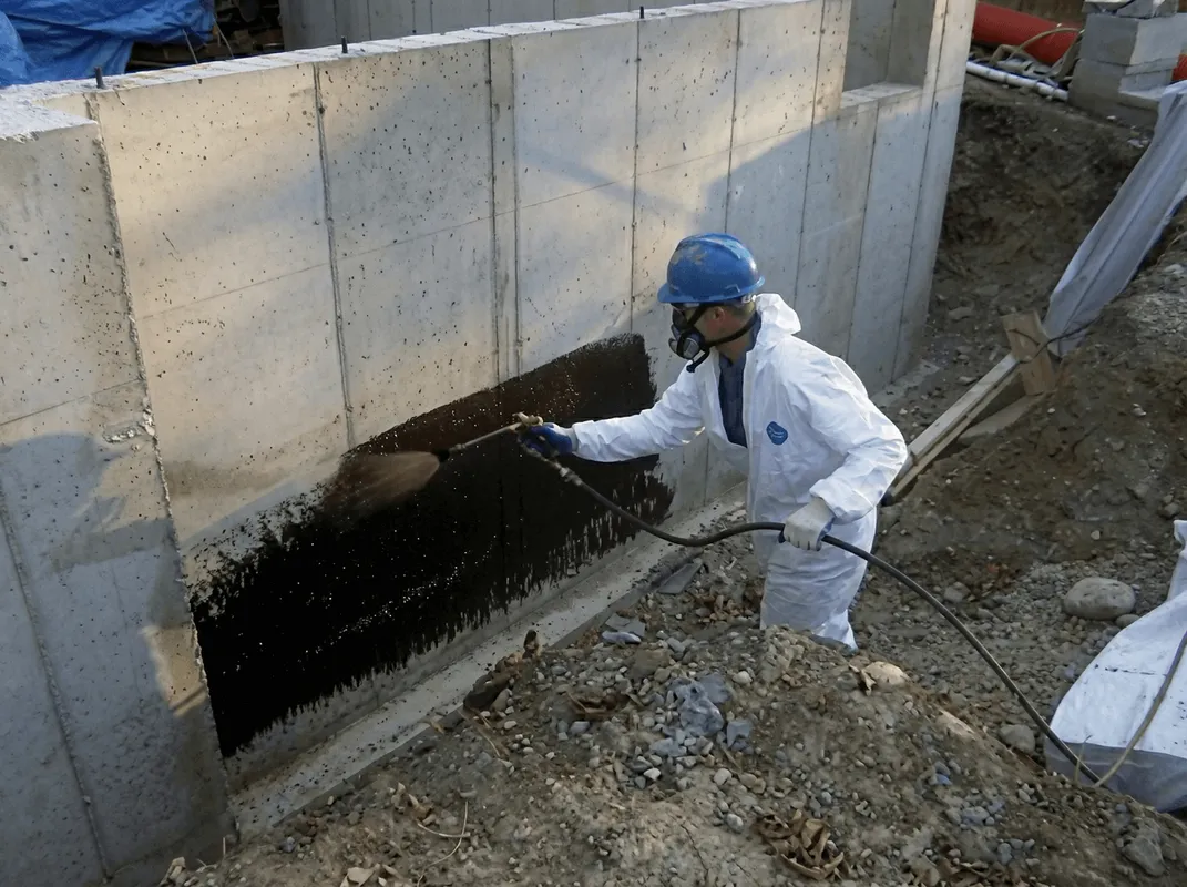 Professional waterproofing the exterior walls of the basement in Little Rock, AR